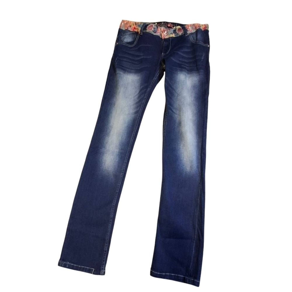 Desigual Artsy Distressed Embellished Blue Skinny Long Leg Jeans  Women Size 34